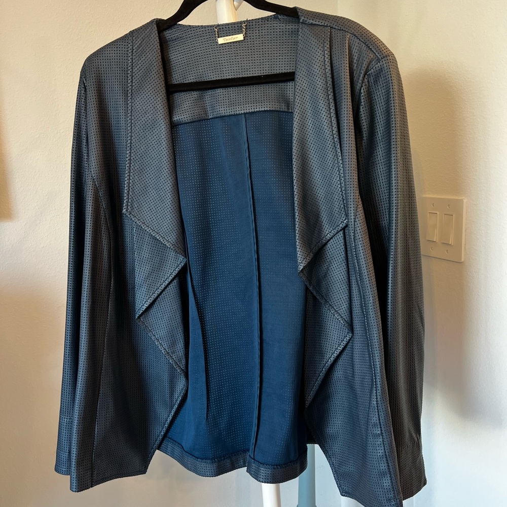 TanJay Textured Open-Front Perforated Lightweight Jacket – Blue Gray XXL